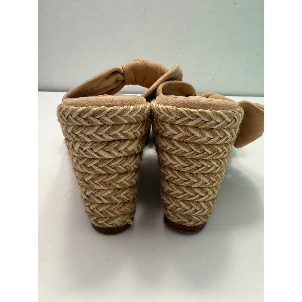 Stuart Weitzman Tan Suede Knot Espadrille Wedge Sandals ZW 65639 Womens 7M Spain